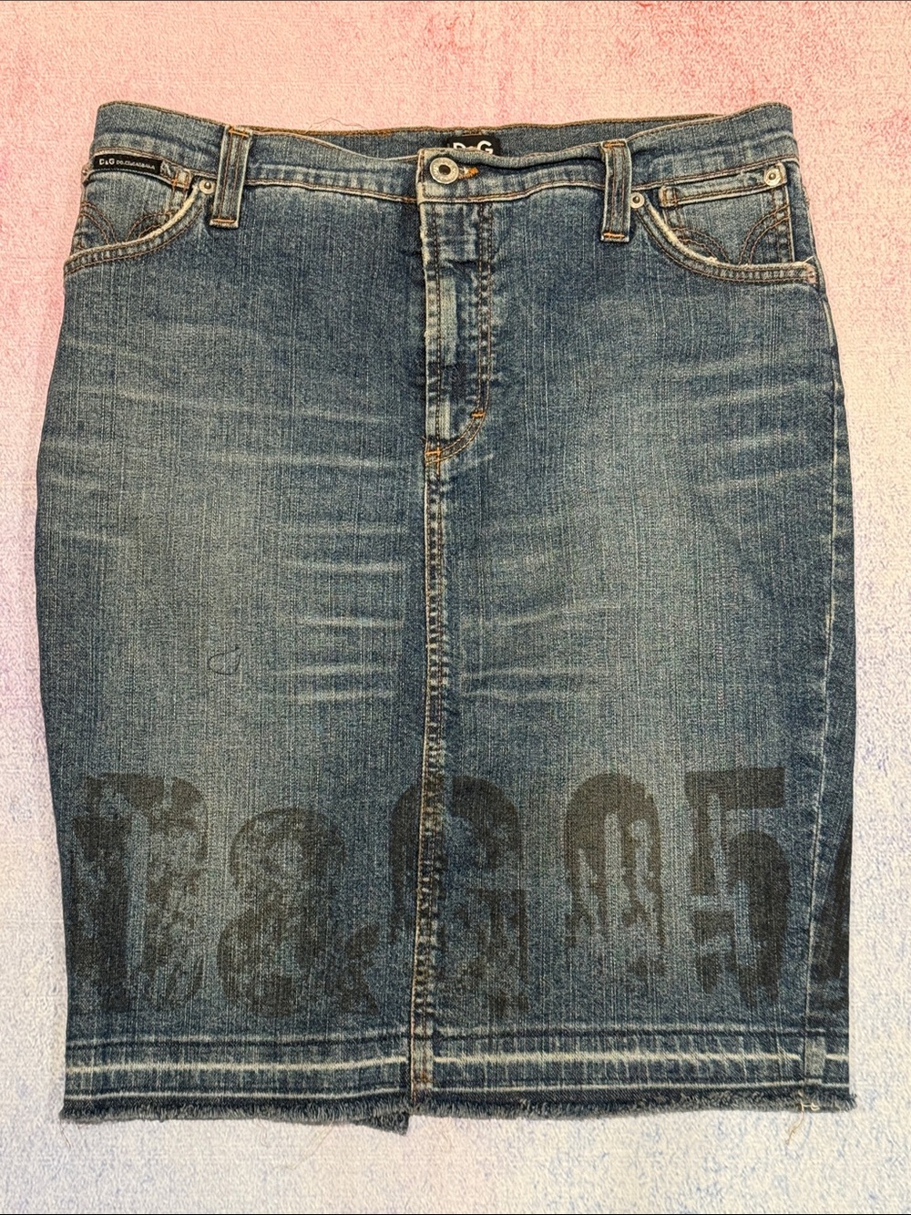 D&G midi denim blue jean skirt with slit in back buttons